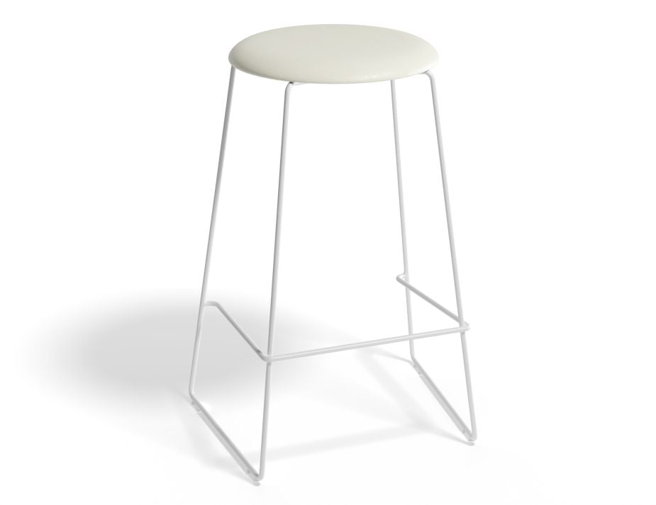 Hugo Bar Stool - White - Vintage PU Seat - 67cm Kitchen Height - Vintage Grey Seat