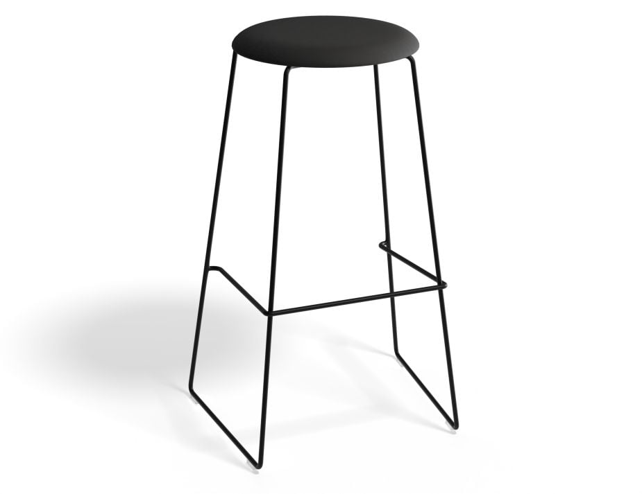 Hugo Bar Stool - Black - Fabric Seat - 77cm Bar Height - Anthracite Fabric Seat