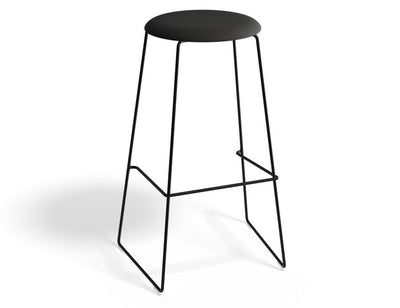 Hugo Bar Stool - Black - Fabric Seat - 77cm Bar Height - Grey Fabric Seat