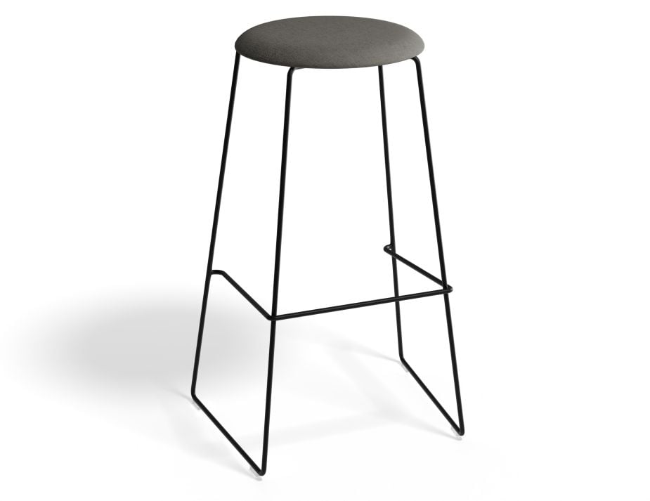 Hugo Bar Stool - Black - Fabric Seat - 77cm Bar Height - Anthracite Fabric Seat