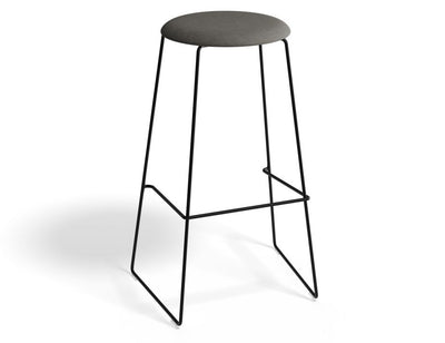 Hugo Bar Stool - Black - Fabric Seat - 67cm Kitchen Height - Light Grey Fabric Seat