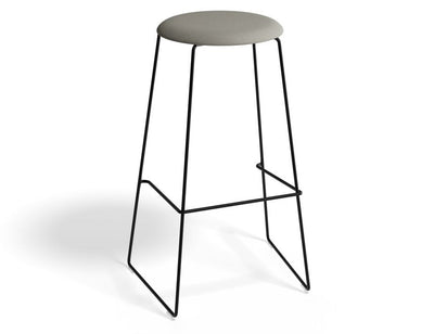 Hugo Bar Stool - Black - Fabric Seat - 67cm Kitchen Height - Grey Fabric Seat