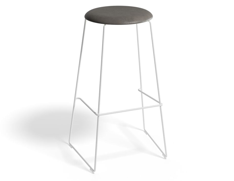 Hugo Bar Stool - White - Vintage PU Seat - 77cm Bar Height - Vintage Grey Seat