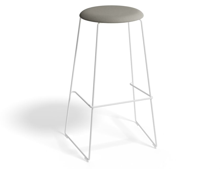 Hugo Bar Stool - White - Fabric Seat - 77cm Bar Height - Light Grey Fabric Seat