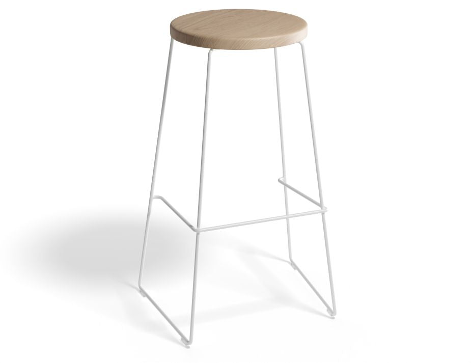 Hugo Bar Stool - White - Natural Seat - 78cm Bar Height Round Seat