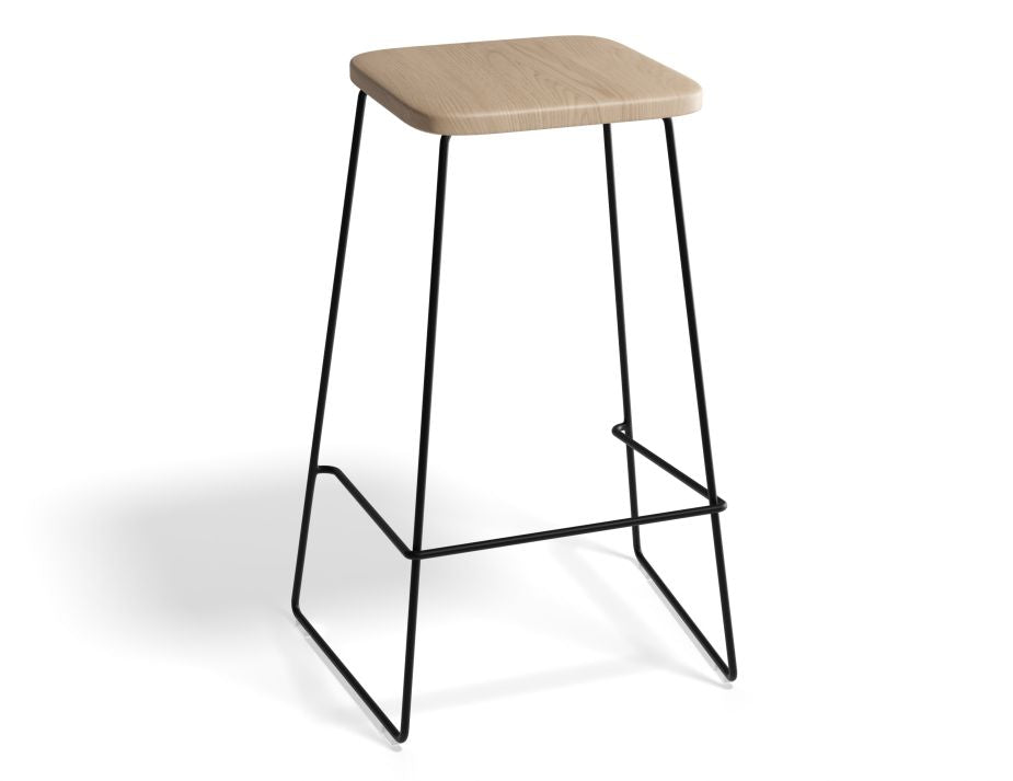 Hugo Bar Stool - Black - Natural Seat - 78cm Bar Height Round Seat