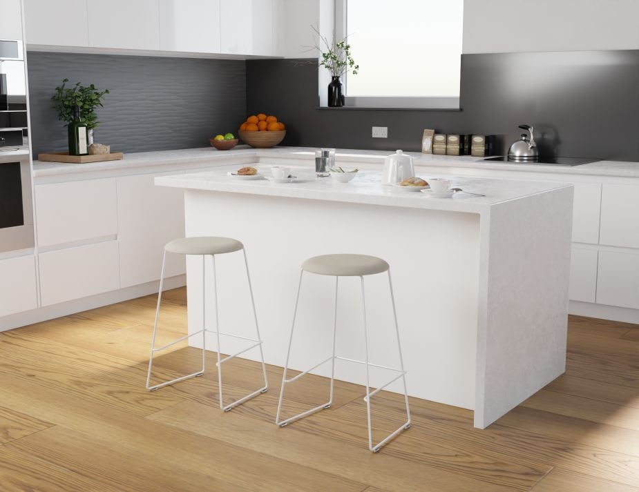 Hugo Bar Stool - White - Fabric Seat - 67cm Kitchen Height - Grey Fabric Seat