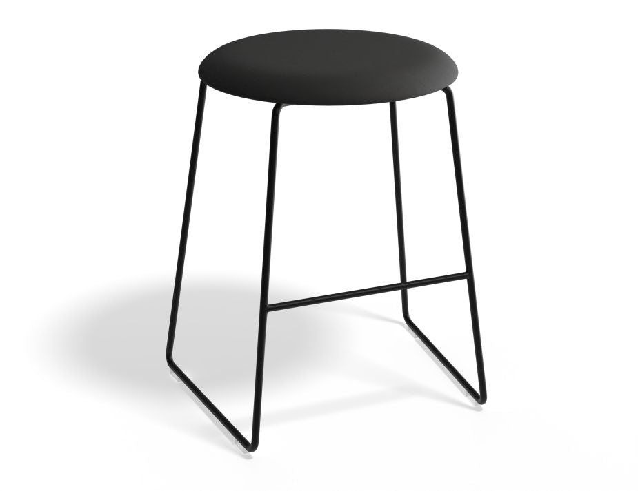 Hugo Low Stool - Black - Fabric Seat - 46cm Round Grey Fabric Seat