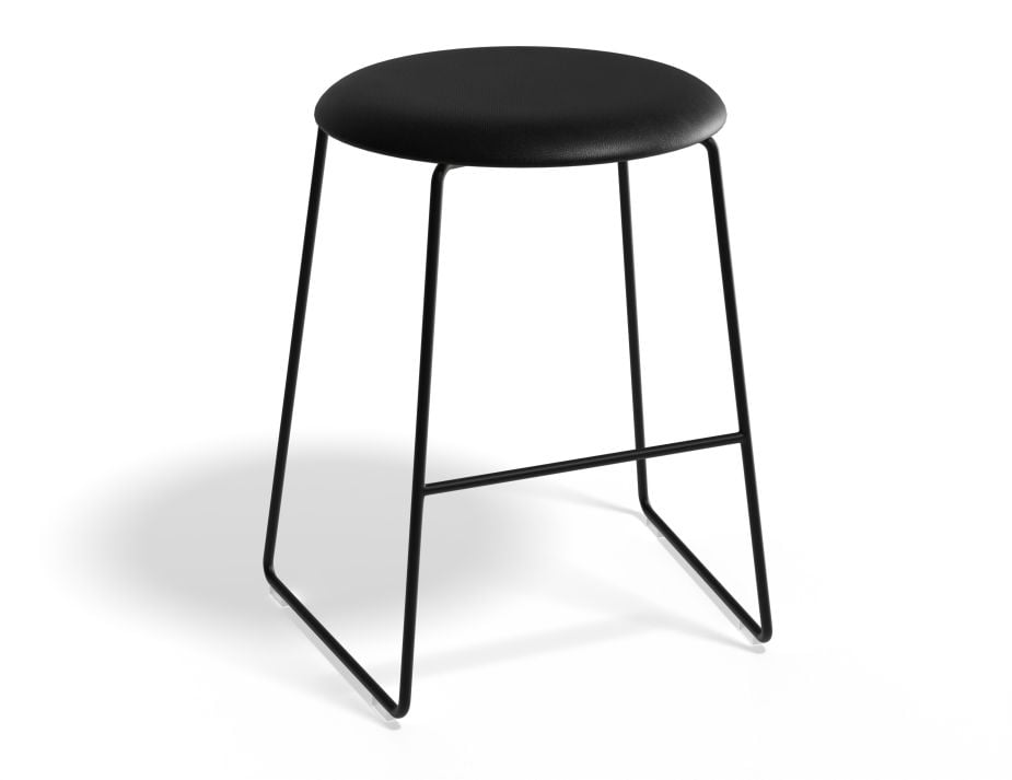 Hugo Low Stool - Black - Vintage PU Seat - 46cm Round Vintage Grey Seat