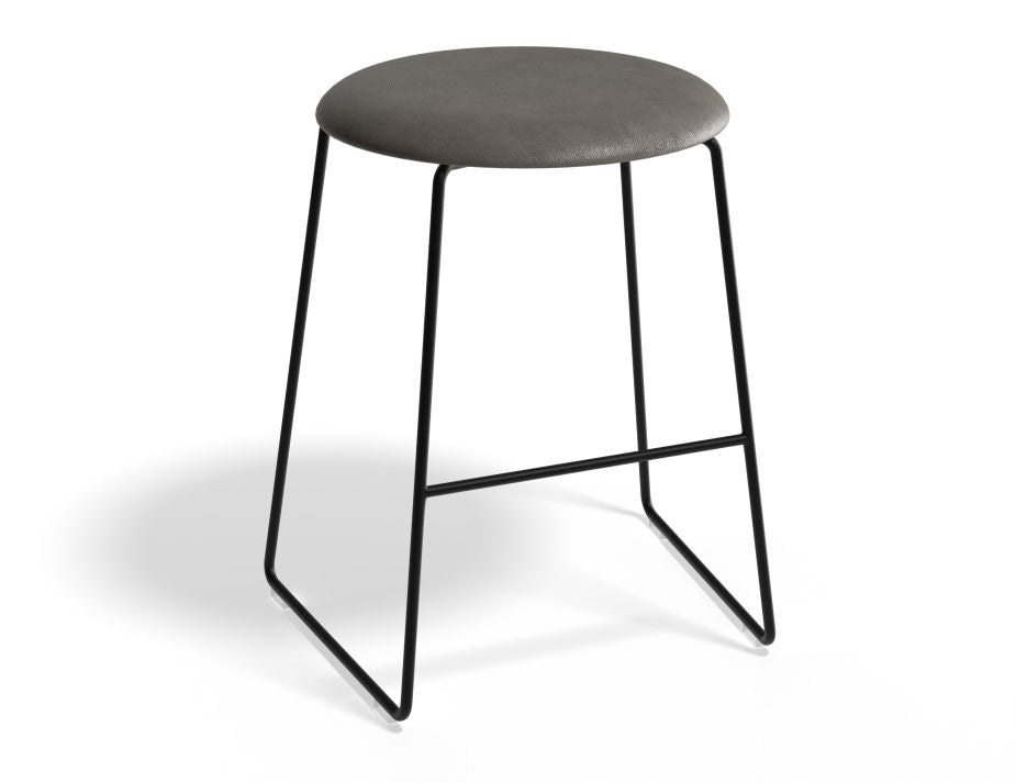 Hugo Low Stool - Black - Vintage PU Seat - 46cm Round Vintage Tan Seat