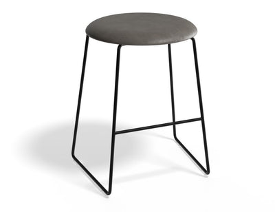 Hugo Low Stool - Black - Vintage PU Seat - 46cm Round Vintage Tan Seat