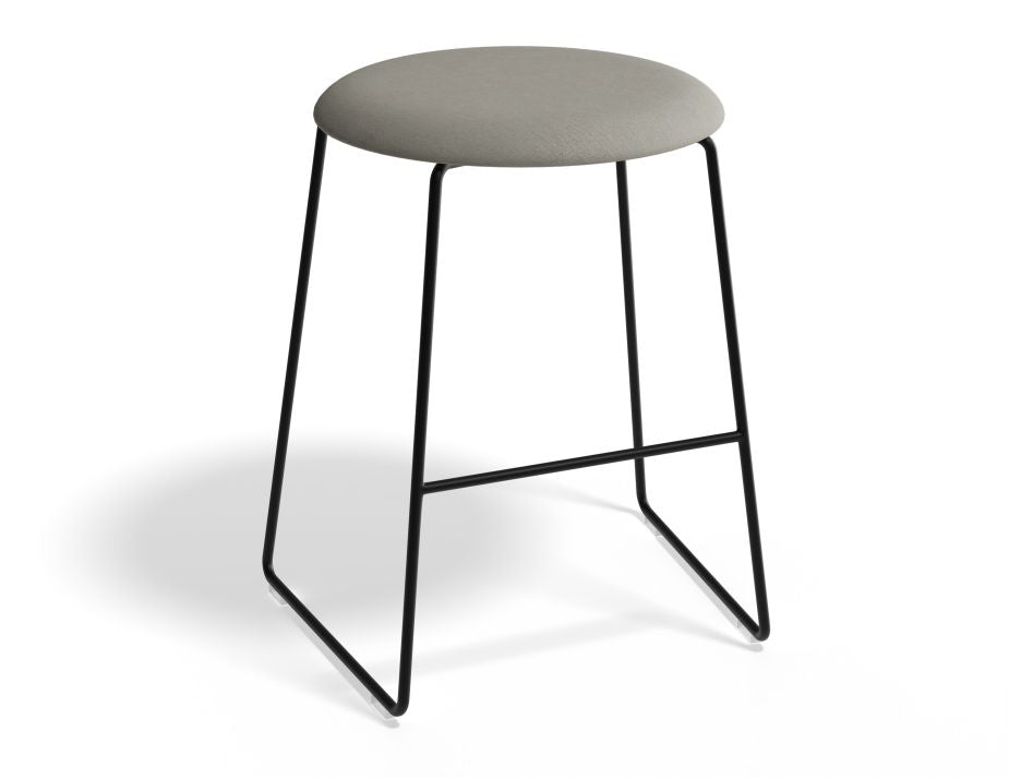 Hugo Low Stool - Black - Fabric Seat - 46cm Round Grey Fabric Seat