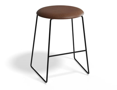 Hugo Low Stool - Black - Vintage PU Seat - 46cm Round Vintage Green Seat