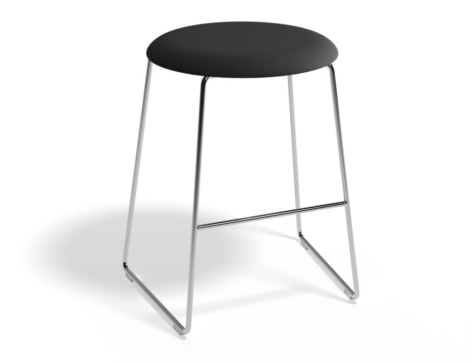 Hugo Low Stool - Chrome - Fabric Seat - 46cm Round / Grey Fabric Seat