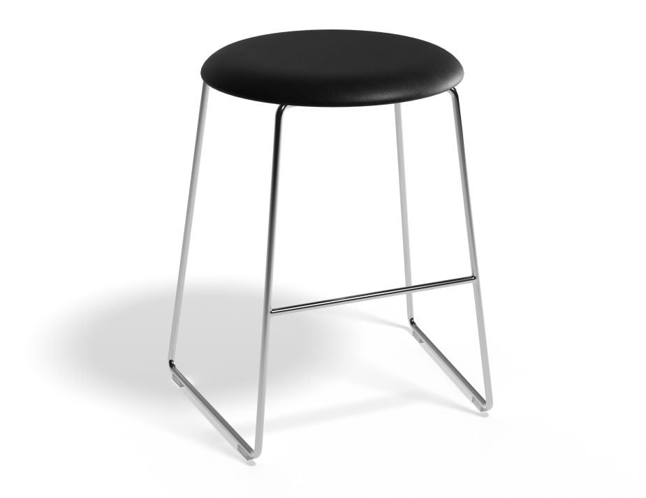 Hugo Low Stool - Chrome - Vintage PU Seat - 46cm Round / Vintage Green PU Seat