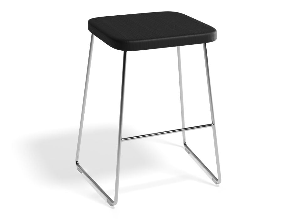 Hugo Low Stool - Chrome - Black Seat - 46cm Square Seat Black / Chrome Frame