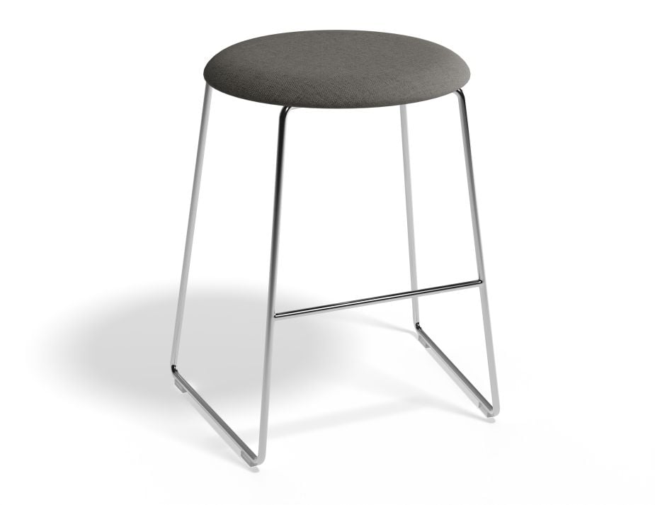 Hugo Low Stool - Chrome - Fabric Seat - 46cm Round / Grey Fabric Seat