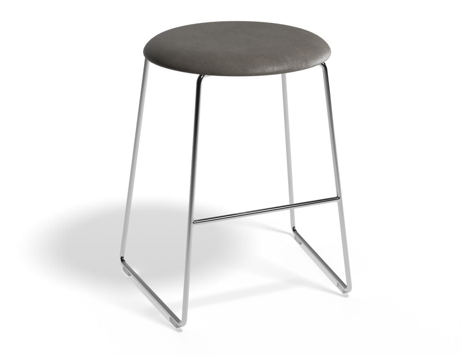 Hugo Low Stool - Chrome - Vintage PU Seat - 46cm Round / Vintage Green PU Seat