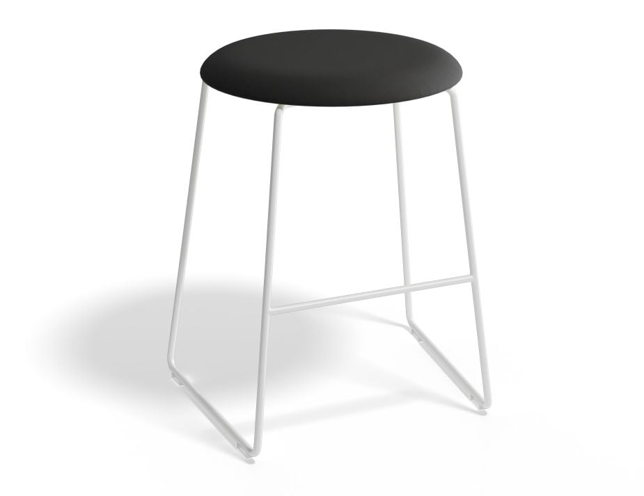 Hugo Low Stool - White - Fabric Seat - Grey Fabric Seat