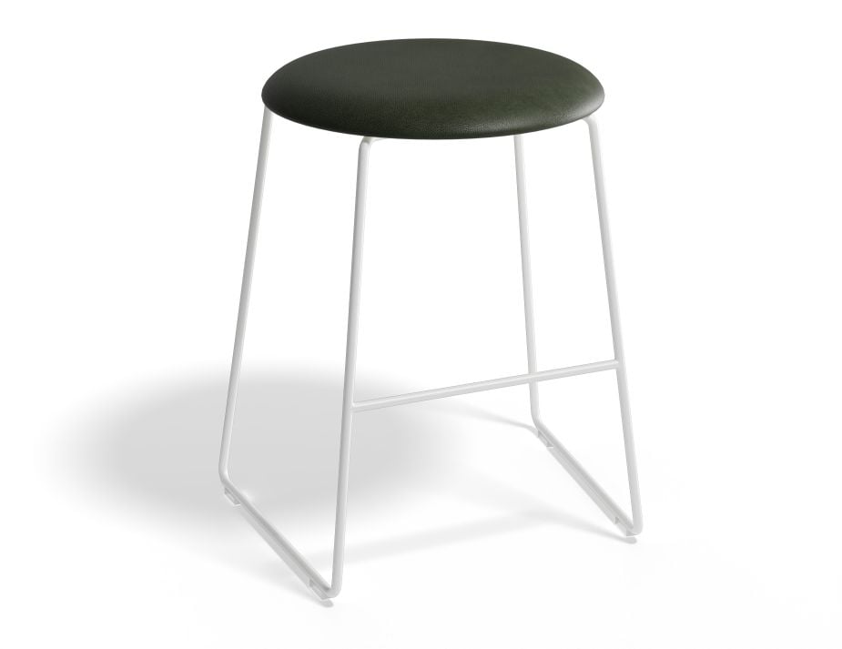 Hugo Low Stool - White - Vintage PU Seat - Vintage Green PU Seat