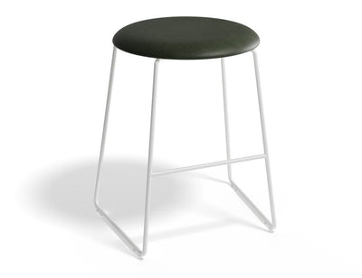 Hugo Low Stool - White - Vintage PU Seat - Vintage Green PU Seat