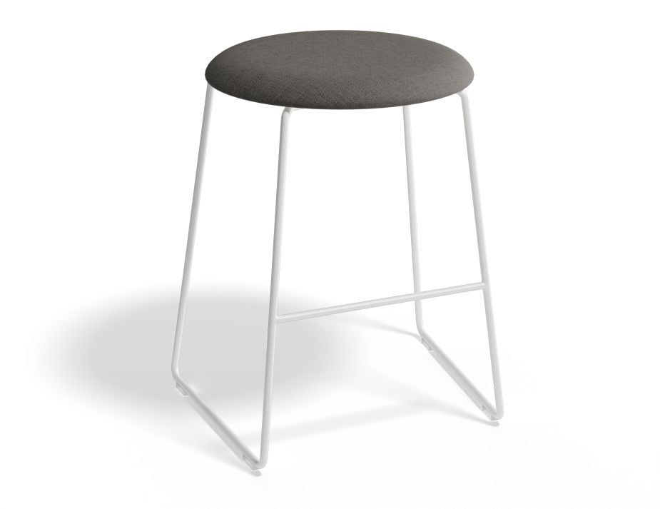 Hugo Low Stool - White - Fabric Seat - Grey Fabric Seat