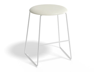 Hugo Low Stool - White - Vintage PU Seat - Vintage Tan PU Seat