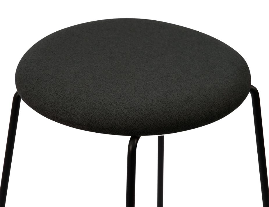 Hugo Low Stool - Black - Fabric Seat - 46cm Round Grey Fabric Seat