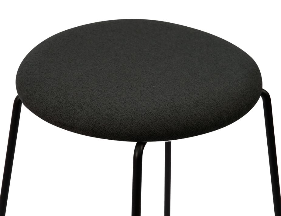 Hugo Low Stool - Black - Fabric Seat - 46cm Round Anthracite Fabric Seat