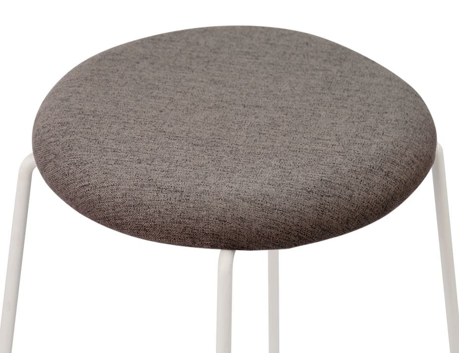 Hugo Low Stool - White - Fabric Seat - Grey Fabric Seat