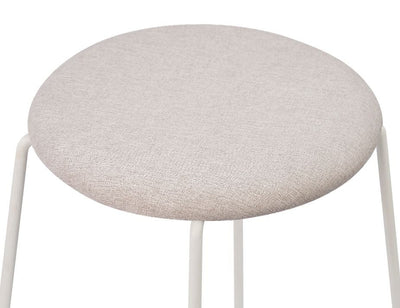 Hugo Bar Stool - White - Fabric Seat - 77cm Bar Height - Light Grey Fabric Seat