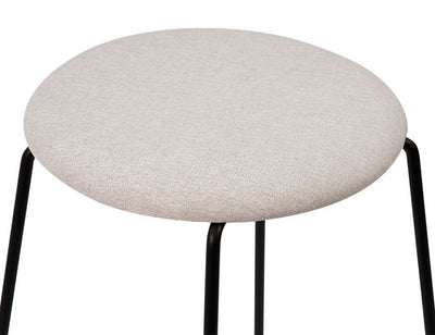 Hugo Low Stool - Black - Fabric Seat - 46cm Round Grey Fabric Seat