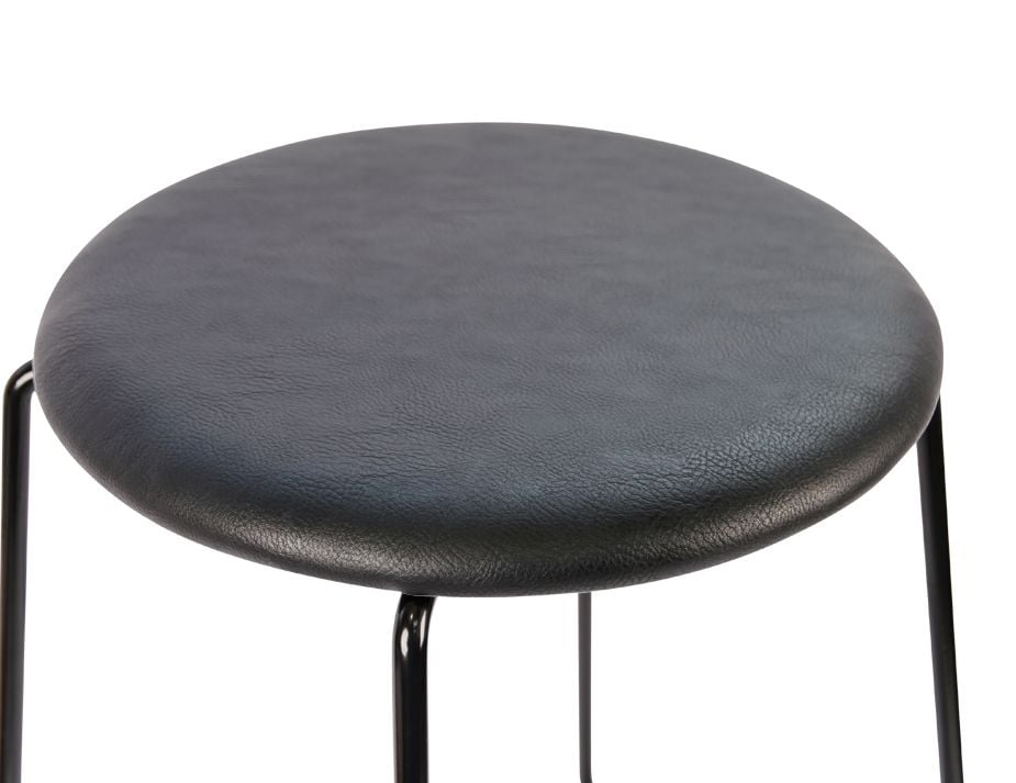 Hugo Low Stool - Black - Vintage PU Seat - 46cm Round Vintage Green Seat