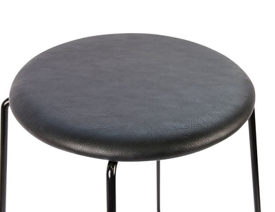 Hugo Low Stool - Black - Vintage PU Seat - 46cm Round Vintage Grey Seat