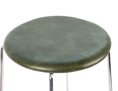 Hugo Low Stool - Chrome - Vintage PU Seat - 46cm Round / Vintage Tan PU Seat