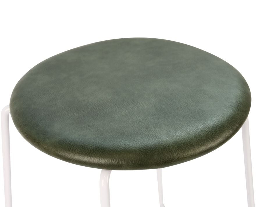 Hugo Low Stool - White - Vintage PU Seat - Vintage Green PU Seat