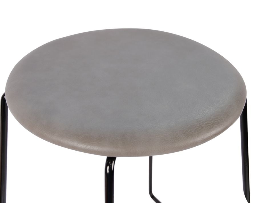 Hugo Low Stool - Black - Vintage PU Seat - 46cm Round Vintage Grey Seat