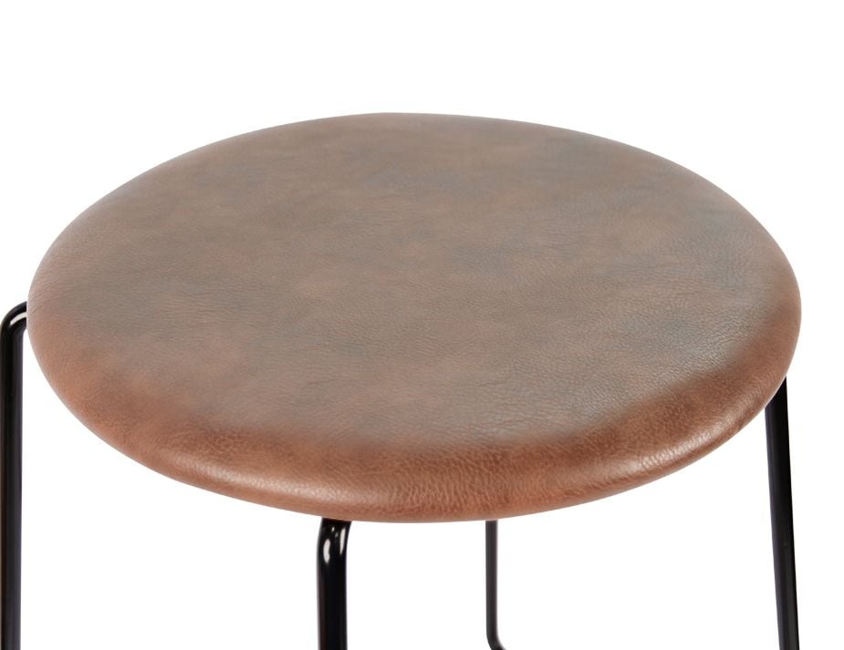 Hugo Low Stool - Black - Vintage PU Seat - 46cm Round Vintage Grey Seat