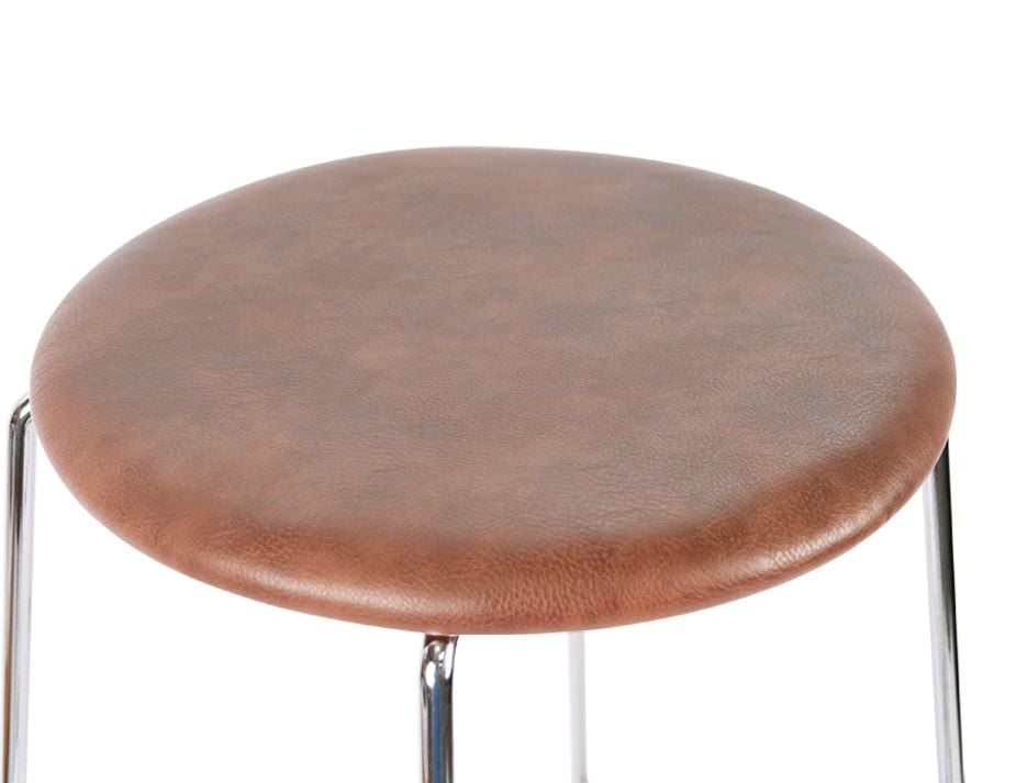 Hugo Low Stool - Chrome - Vintage PU Seat - 46cm Round / Vintage Green PU Seat