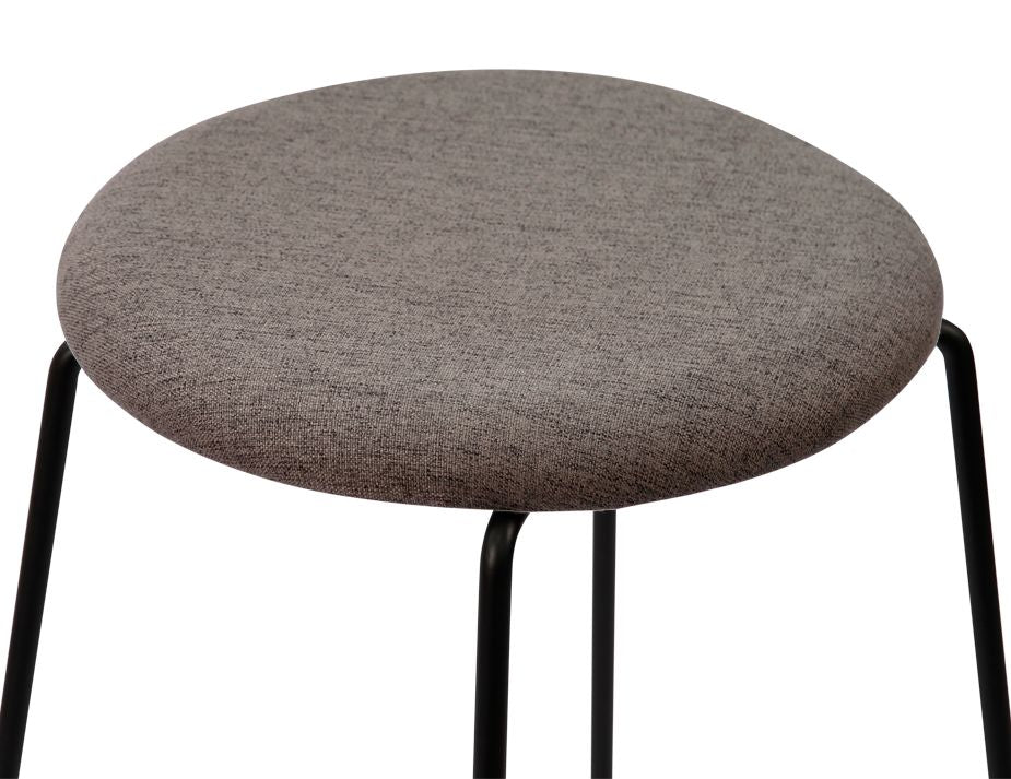 Hugo Low Stool - Black - Fabric Seat - 46cm Round Grey Fabric Seat