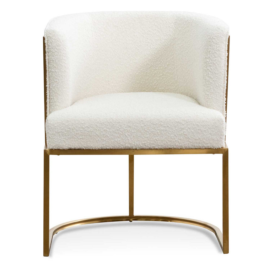 Ivory White Boucle Lounge Chair - Brushed Gold