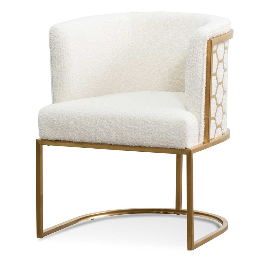 Ivory White Boucle Lounge Chair - Brushed Gold