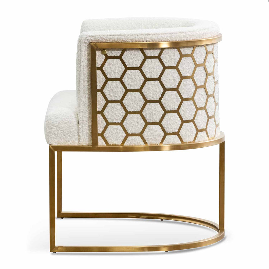 Ivory White Boucle Lounge Chair - Brushed Gold