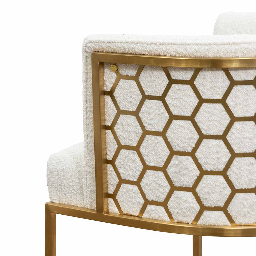 Ivory White Boucle Lounge Chair - Brushed Gold