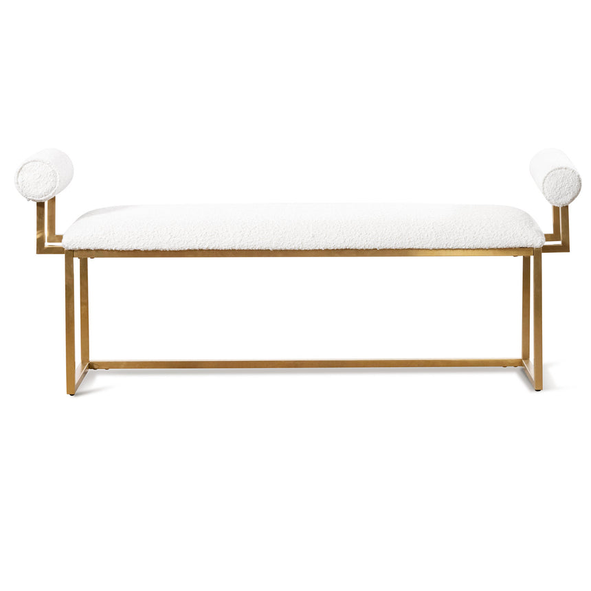 Ivory White Boucle Bench - Brushed Gold Base