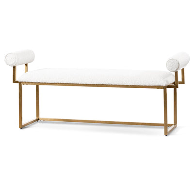 Ivory White Boucle Bench - Brushed Gold Base