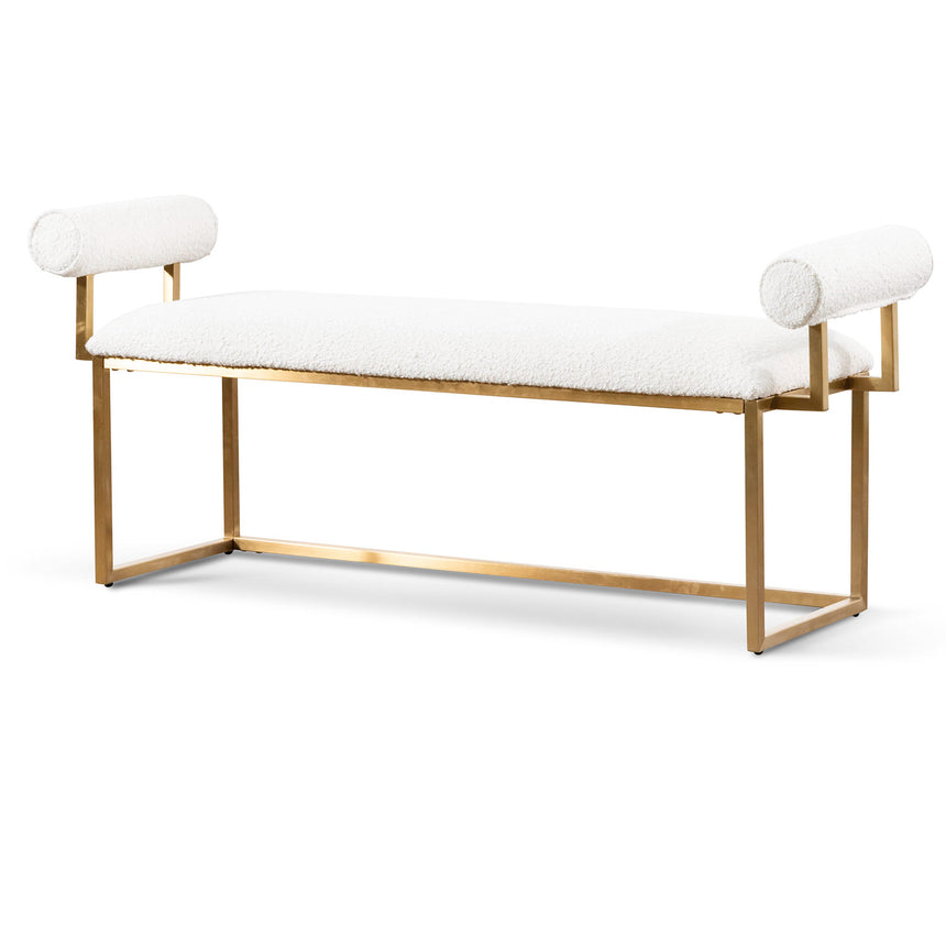 Ivory White Boucle Bench - Brushed Gold Base