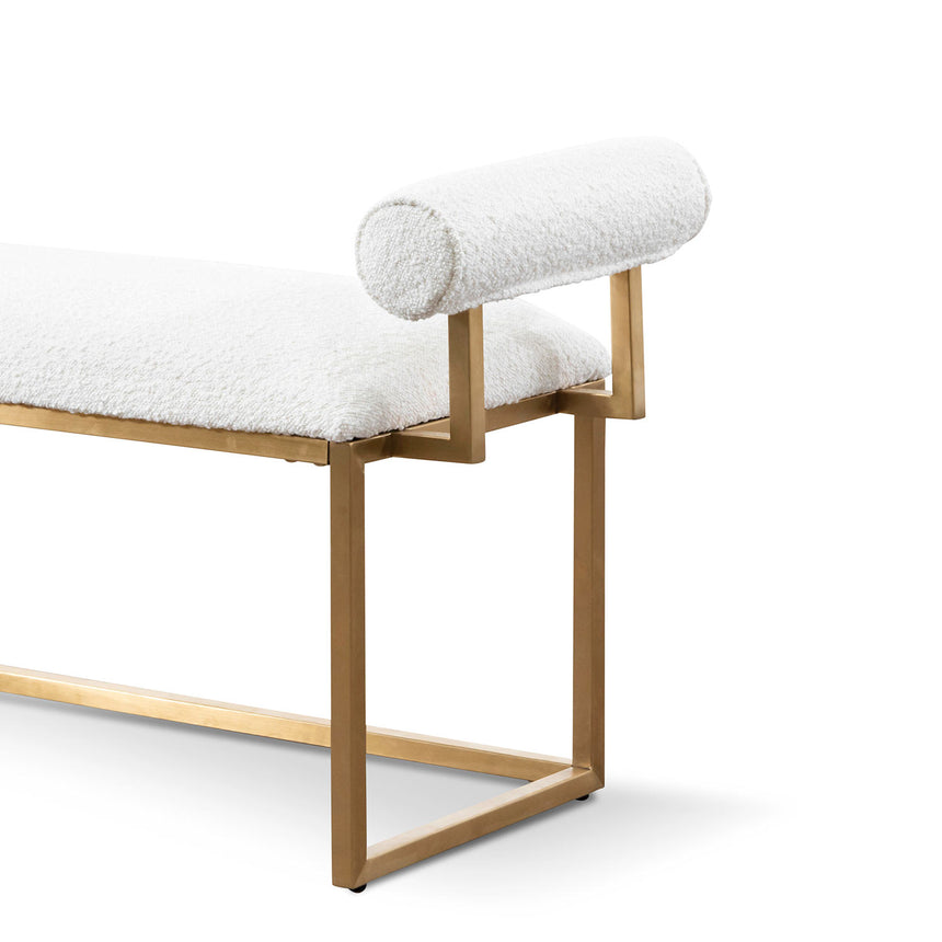 Ivory White Boucle Bench - Brushed Gold Base