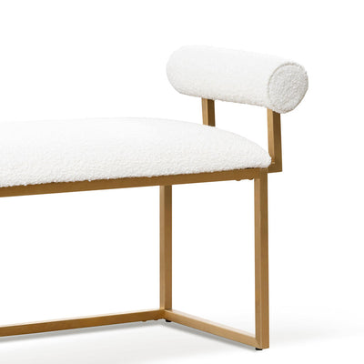 Ivory White Boucle Bench - Brushed Gold Base