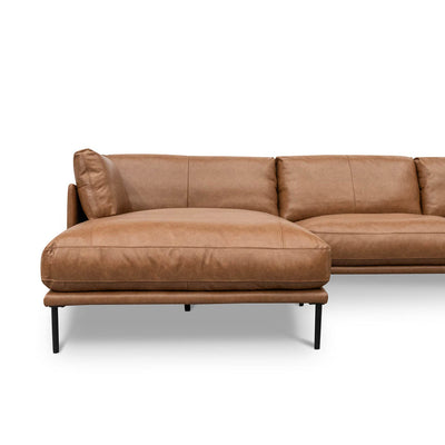 4 Seater Left Chaise Leather Sofa - Caramel Brown